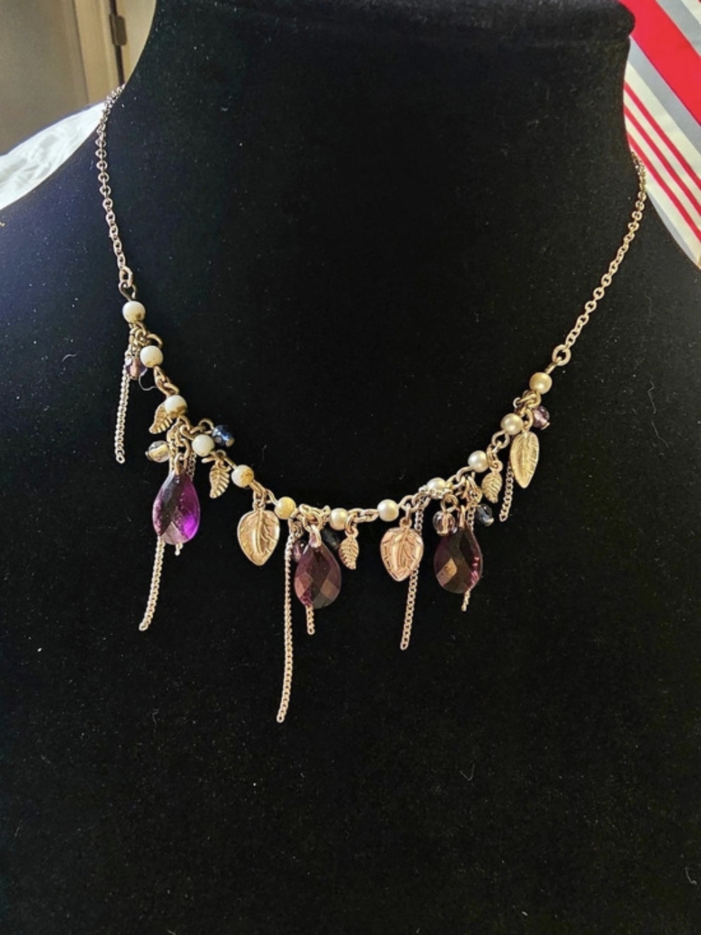 "Beaded Vine" Necklace by AVON SAQ Purple/Silvertone